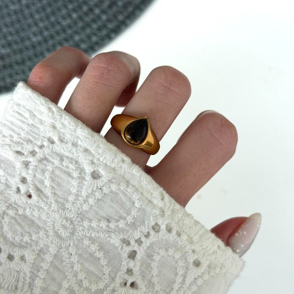 Sku0539 Retro‎ Gold/Brown Tiger Eye Stone Women Ring Stainless steel +gift bag